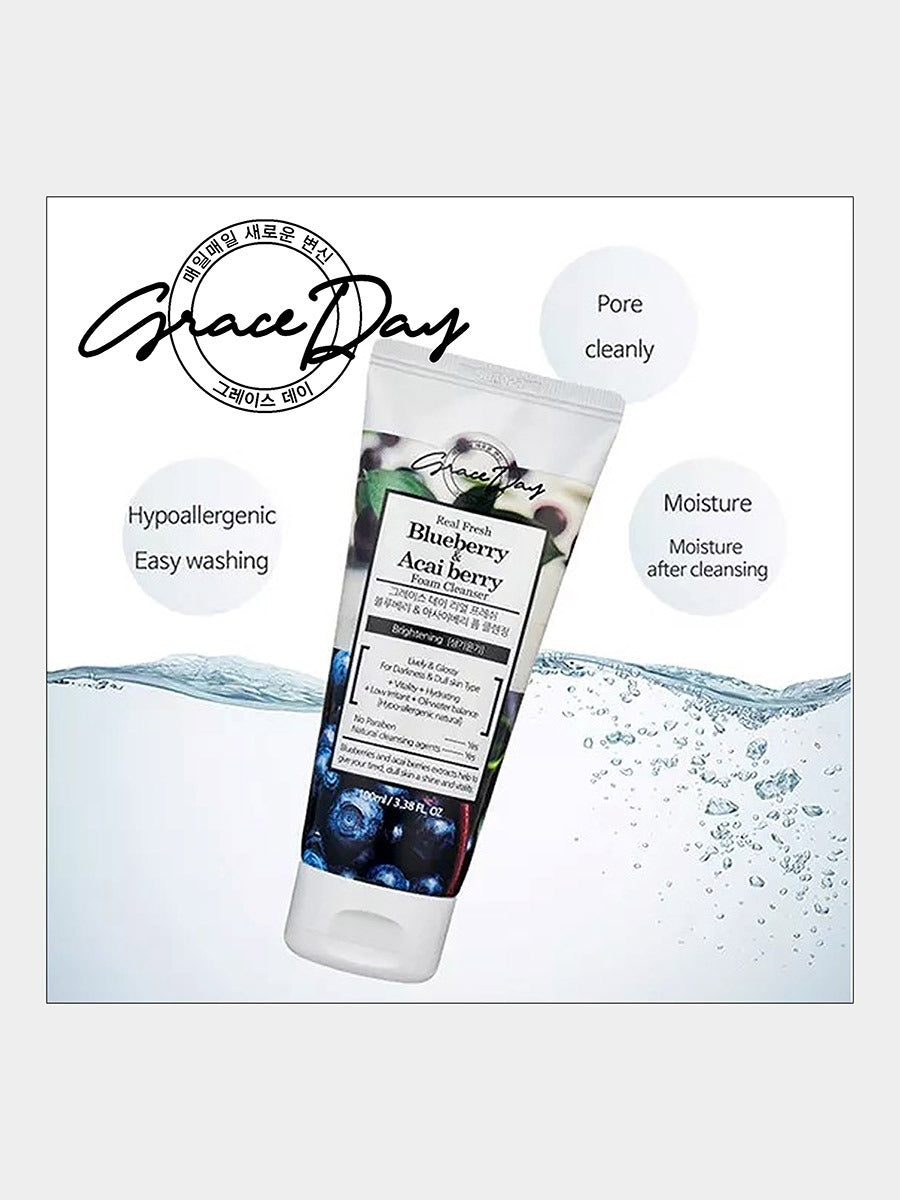 GRACE DAY رغوة التوت الأزرق والتوت الآساي الطازج الحقيقي