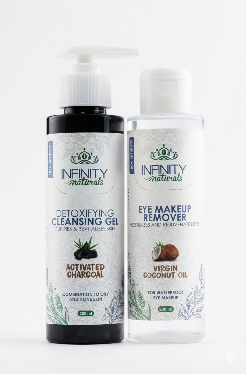 مجموعة إنفينيتي ناتشورالز للتنقية والتغذية (جل لإزالة السموم + مزيل مكياج العيون)