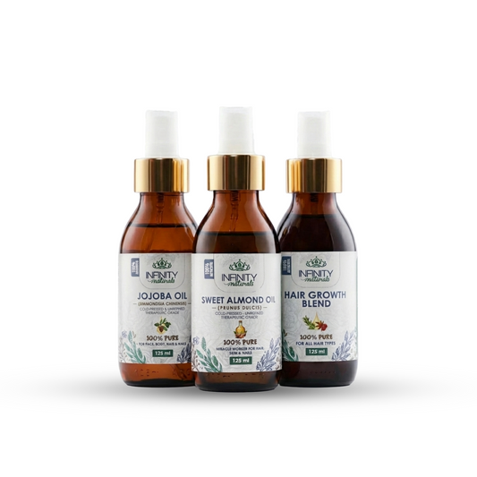 مجموعة إنفينيتي ألتيميت للعناية بالشعر والبشرة – زيت الجوجوبا، زيت اللوز الحلو، ومزيج نمو الشعر